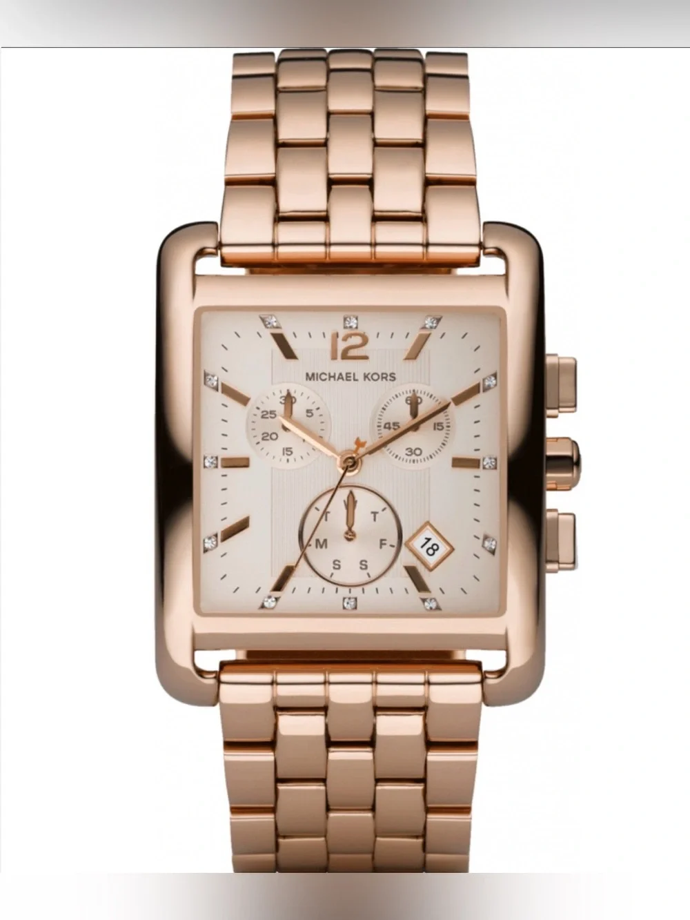 Michael Kors Women’s Rose Gold-Tone Rectangular Chronograph Watch